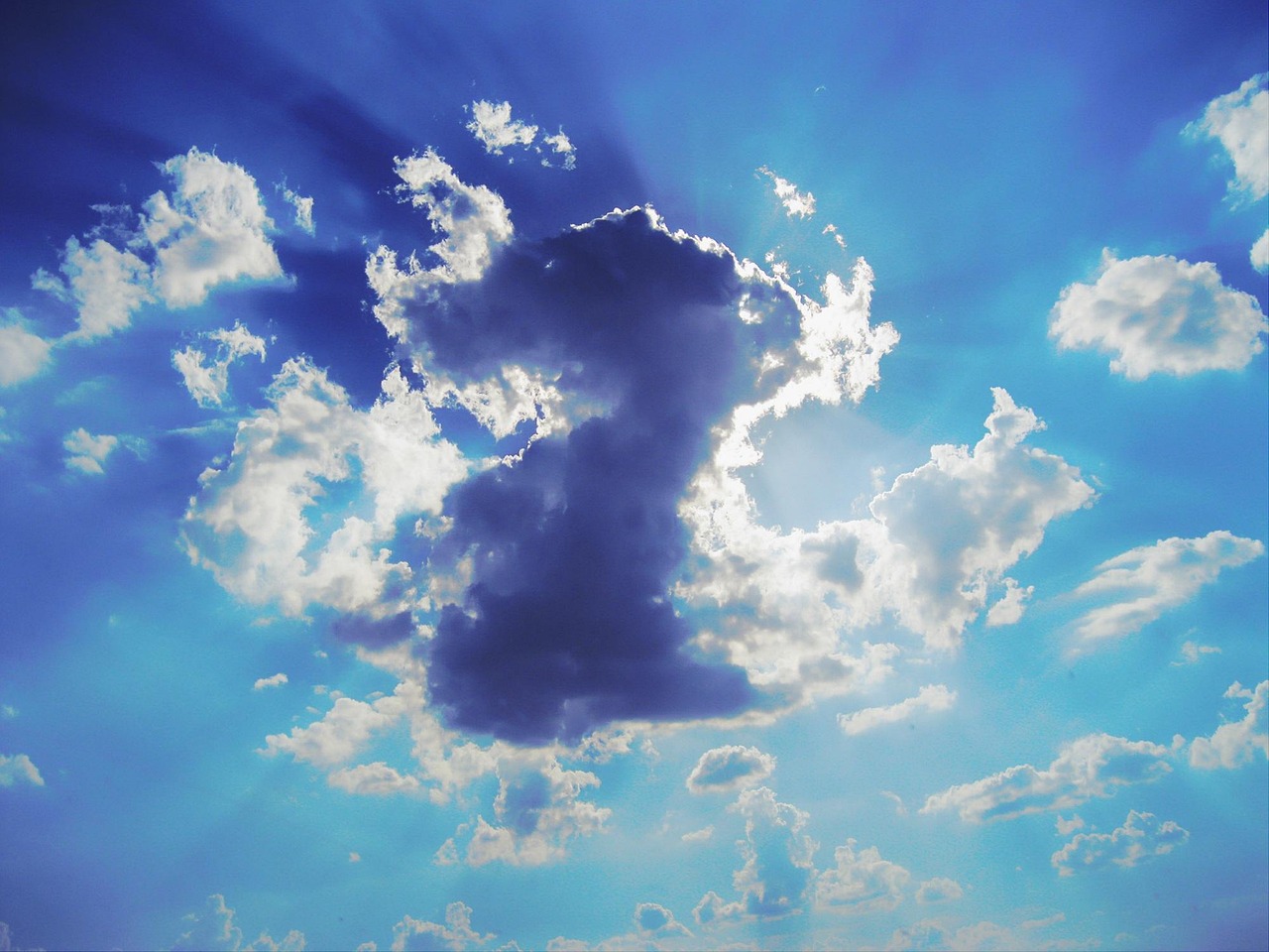 cloud, sky, beam, weather, air, light, day, summer, blue sky, cloudscape, sunlight, fluffy, high, meteorology, nature, sun, scenic