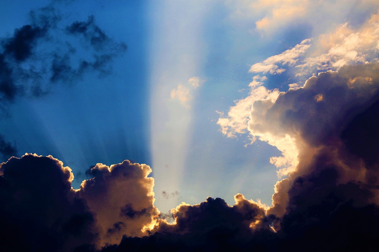 sky, clouds, nature, sun, light, beam, open, cloudy, weather